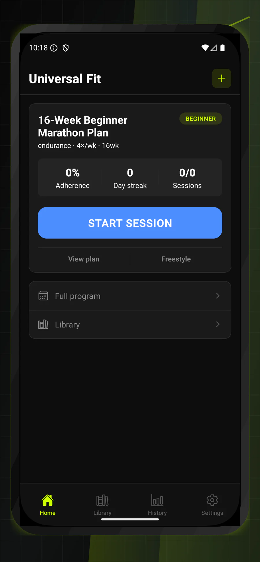 Universal Fit mobile app screen